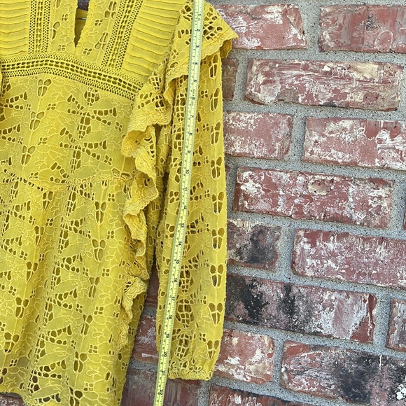 Anthropologie Yellow Clemetine Eyelet Long Sleeve Lined Boho Top Womens Size 8 - Picture 4 of 14